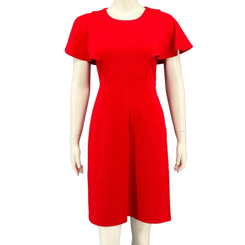 Enfocus Studio Dress Womens 4 Red Fit & Flare Flutter Sleeve Office Work Bold